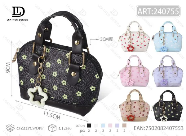 Monedero tipo bolsa de mano con florecitas y dije de estrella 11.5x9 cm