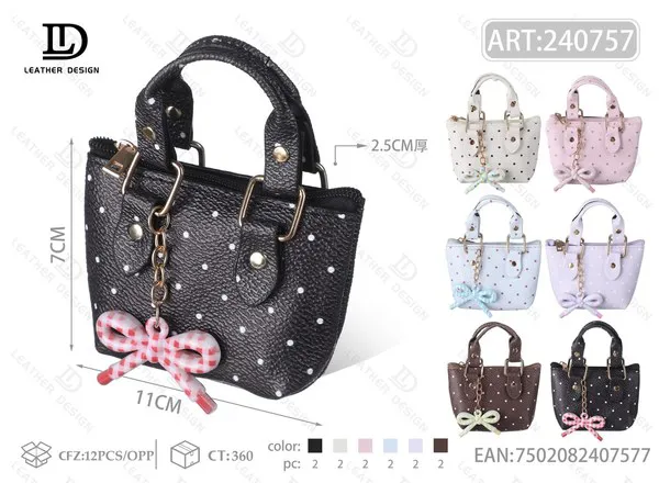 Monedero mini bolsa tote con lunares y dije de moño 11x7 cm