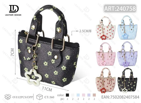 Monedero mini bolsa tote con florecitas y dije de estrella 11x7 cm