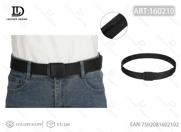 Cinturón de nylon con hebilla de plástico y bolsillo oculto para hombre 4x125 cm