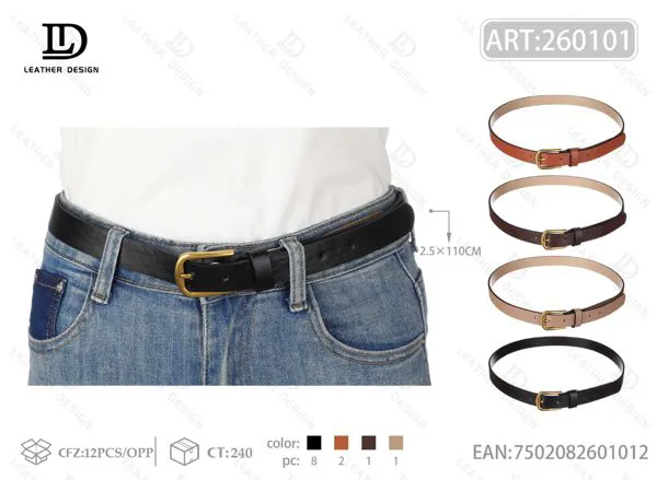 Cinturón para mujer con hebilla dorada rectangular clásica 2.5x110 cm