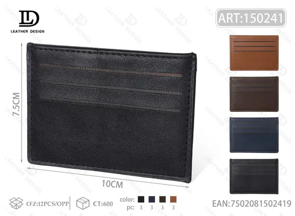 Tarjetero delgado de piel sintética lisa para hombre 10x7.5 cm