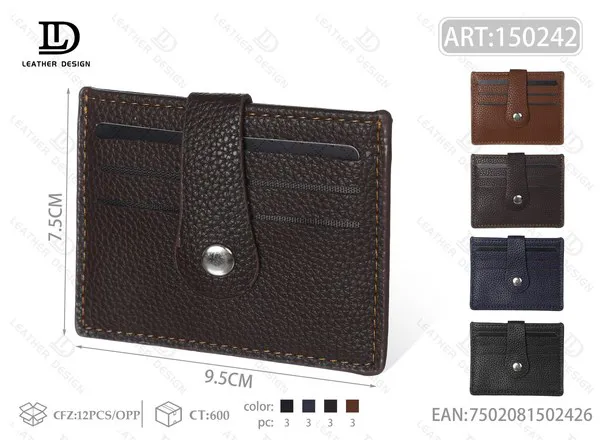 Tarjetero de piel texturizada con broche y costura para hombre 9.5x7.5 cm
