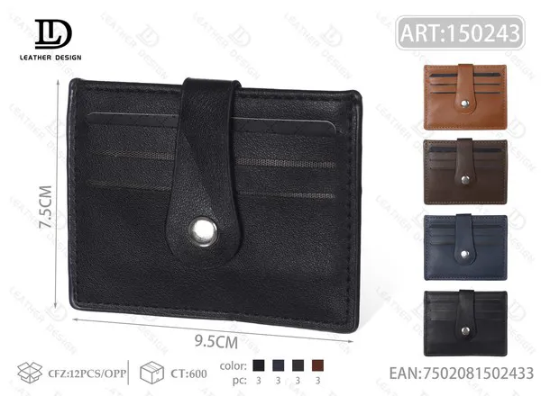 Tarjetero de piel sintética lisa con broche para hombre 9.5x7.5 cm