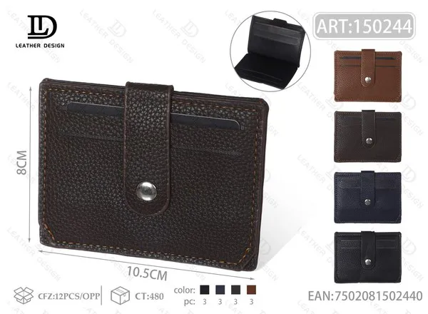 Tarjetero plegable de piel texturizada con broche para hombre 10.5x8 cm