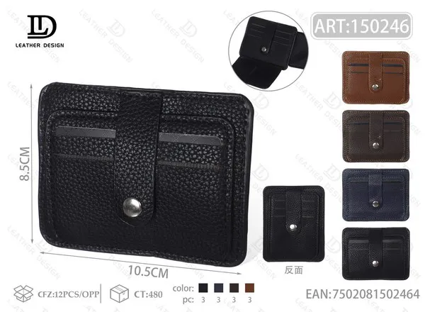Tarjetero de piel texturizada con doble broche para hombre 10.5x8.5 cm