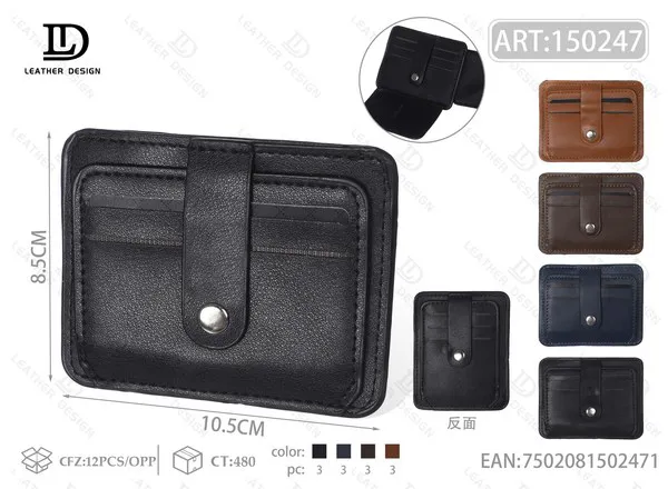 Tarjetero de piel sintética lisa con doble broche para hombre 10.5x8.5 cm