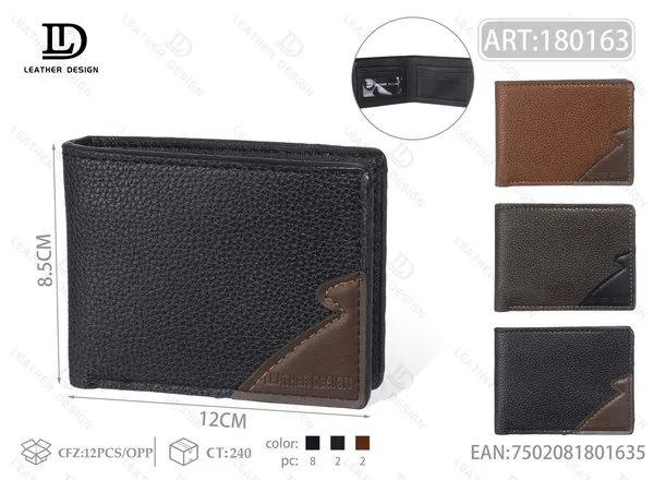 Billetera para hombre de piel sintética con esquina ondulada 12x8.5 cm