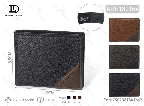 Billetera para hombre de piel sintética con esquina triangular 12x8.5 cm