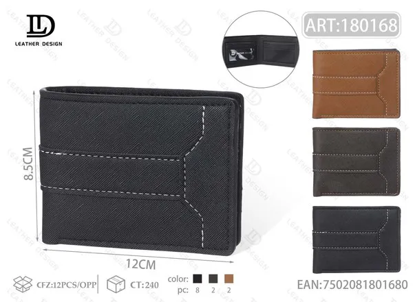 Billetera para hombre texturizada con pespuntes en forma de Y 12x8.5 cm