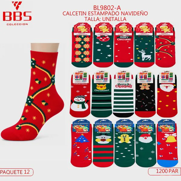 Calcetines navideños unisex con muñeco de nieve, renos y Santa, 12 pares