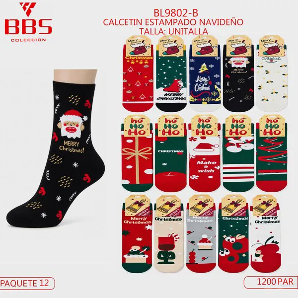 Calcetines navideños unisex con regalos, árbol y Ho Ho Ho, 12 pares