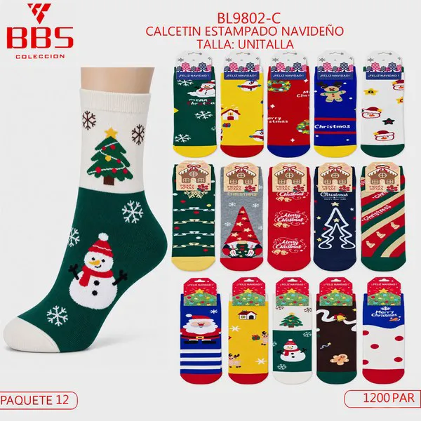Calcetines navideños unisex con árbol, casita de jengibre y Santa, 12 pares