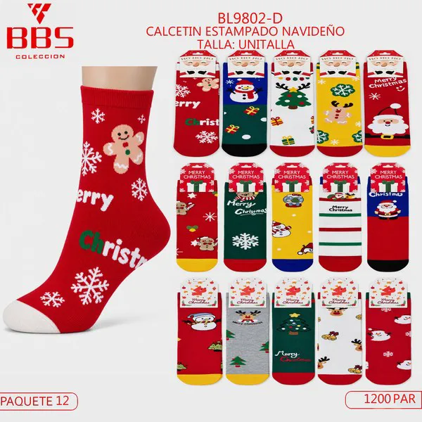 Calcetines navideños unisex con galleta de jengibre y Merry Christmas, 12 pares