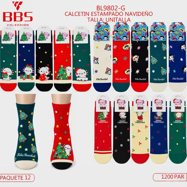 Calcetines navideños unisex con ajolotes, árbol de Navidad y Feliz Navidad, 12 pares