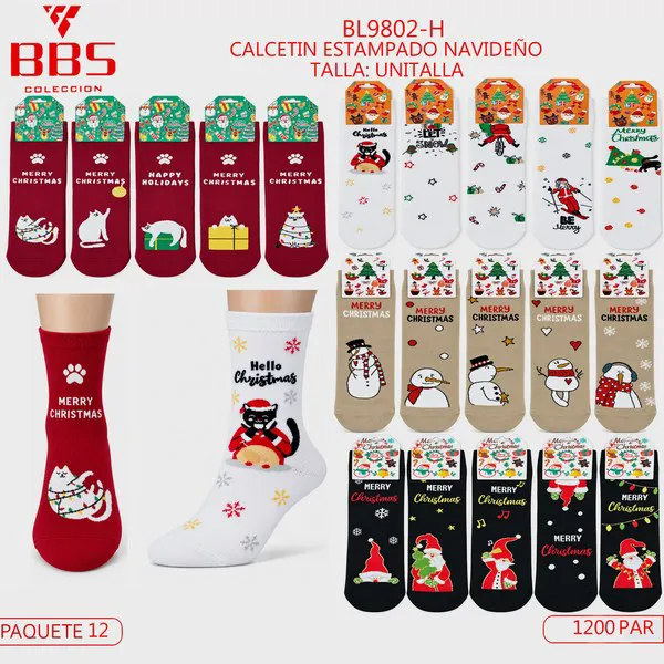 Calcetines navideños unisex con gatitos, muñecos de nieve y duendes, 12 pares