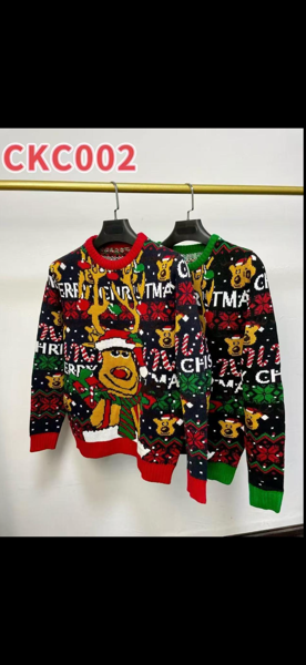 Suéter navideño de punto con reno y letras Merry Christmas unisex