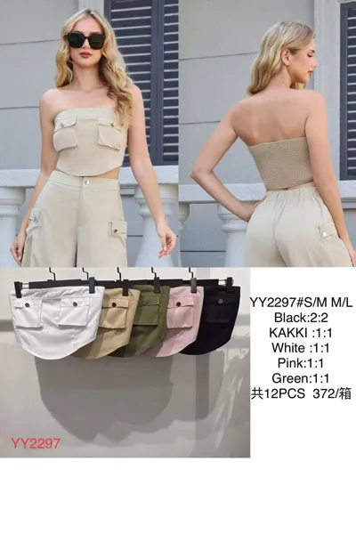 Top bandeau estilo cargo con bolsillos y botones para mujer