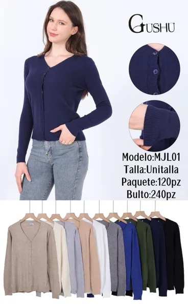 Cárdigan de punto con cuello V y botones para mujer