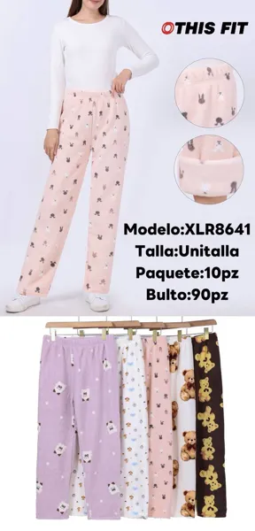 Pantalón de pijama de felpa con estampado de animalitos para mujer
