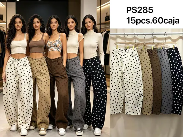 Pantalones de mezclilla de pierna ancha con estampado de lunares
