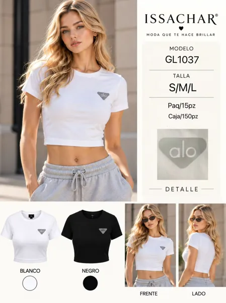 Playera crop top manga corta con logo triangular para mujer
