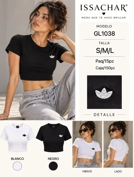 Playera crop top manga corta con logo bordado para mujer