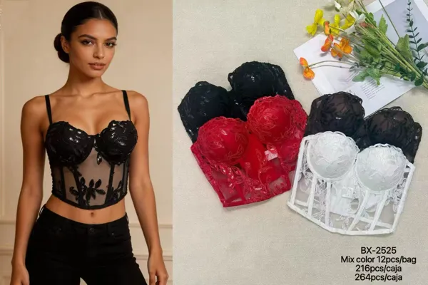 Corsé de encaje bordado con lentejuelas y tirantes para mujer