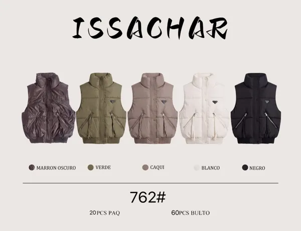 Chaleco acolchado con bolsillos de cierre y puños de punto para mujer