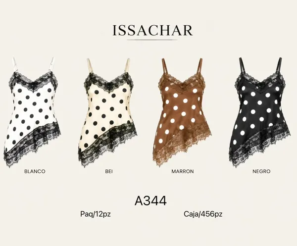 Blusa de tirantes satinada con lunares y encaje asimétrico para mujer