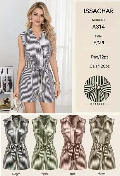 Romper de rayas con botones y cinturón