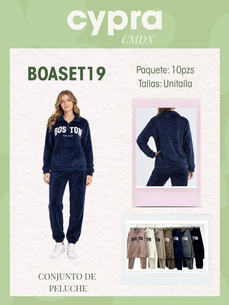 Conjunto de sudadera de peluche con medio cierre y pants para mujer