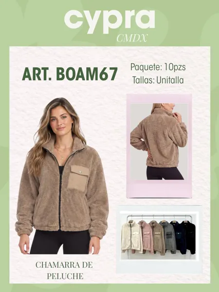 Chamarra de peluche sherpa con cierre y bolsillo para mujer