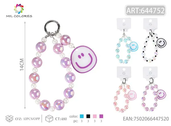 Correa para celular con cuentas y carita feliz 14cm