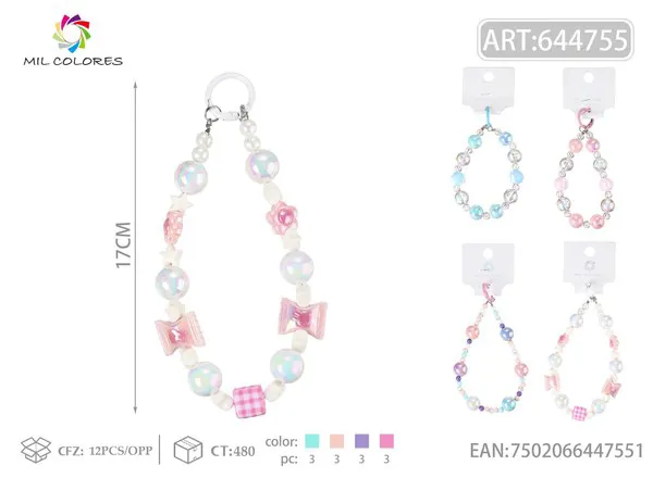 Correa para celular con cuentas y moños 17cm