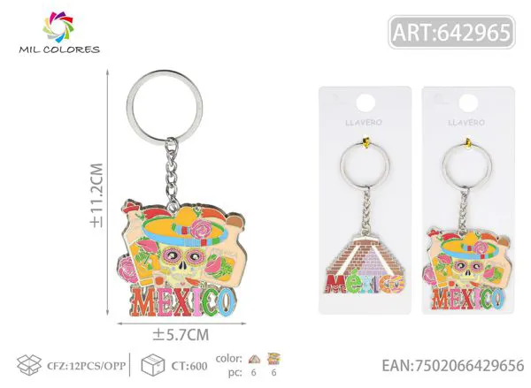 Llavero metálico México con calavera y pirámide
