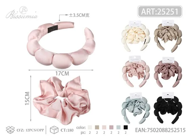 Set de diadema acolchada tipo nube y scrunchie de satín, 2 piezas