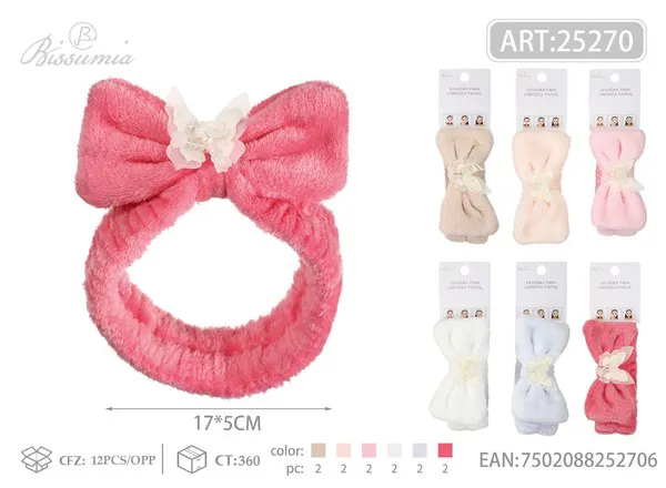 Diadema de felpa con moño y mariposa para lavarse la cara