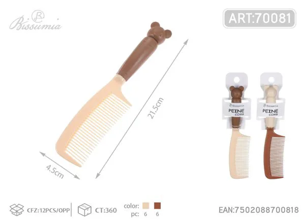 Peine de plástico con mango de osito 21.5cm