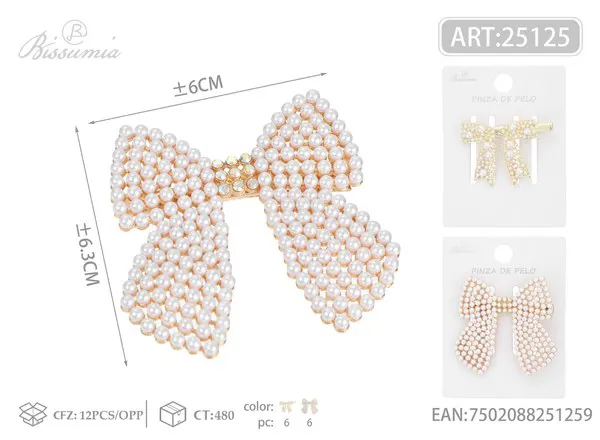 Pasador para cabello con moño de perlas 5.5cm