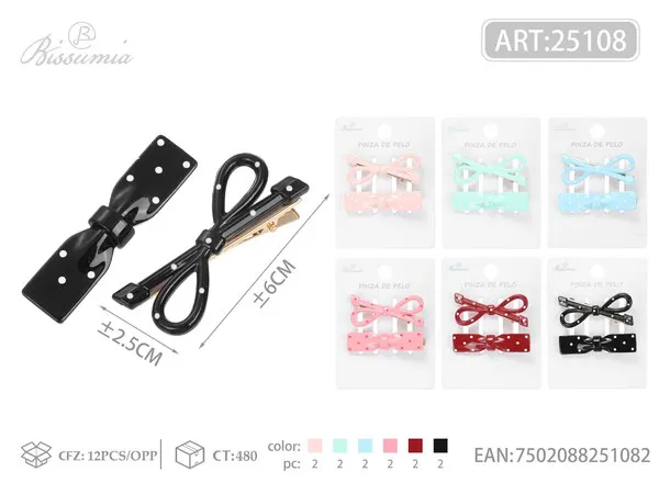 Pasadores para cabello con moño de lunares 7cm, 2 piezas