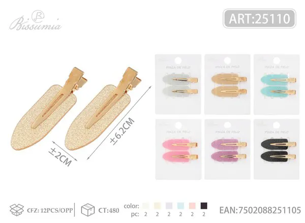 Pinzas de pico para cabello con brillantina 6cm, 2 piezas