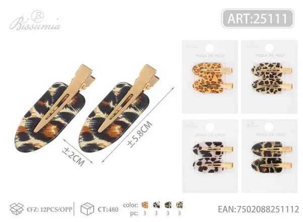 Pinzas de pico para cabello con estampado de leopardo 6cm, 2 piezas