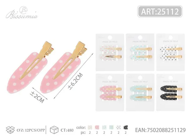 Pinzas de pico para cabello con lunares 6cm, 2 piezas