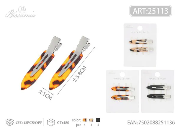 Pinzas de pico para cabello efecto carey 6cm, 2 piezas