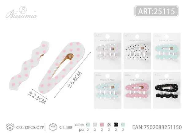 Pinzas para cabello con lunares y forma ondulada 6cm, 2 piezas