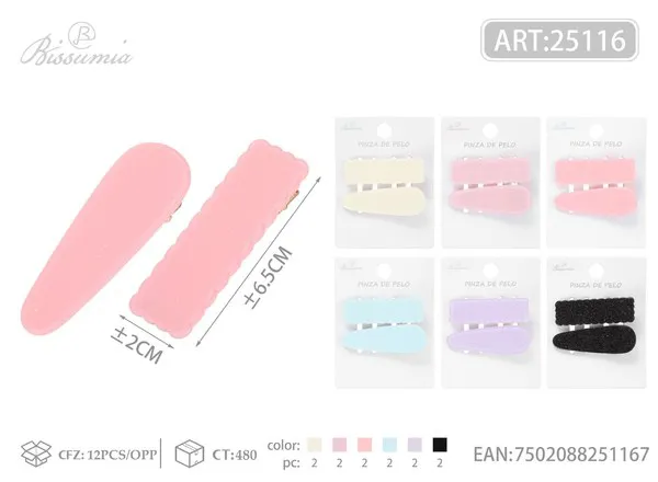 Broches de presión para cabello en forma de gota 6.5cm, 2 piezas