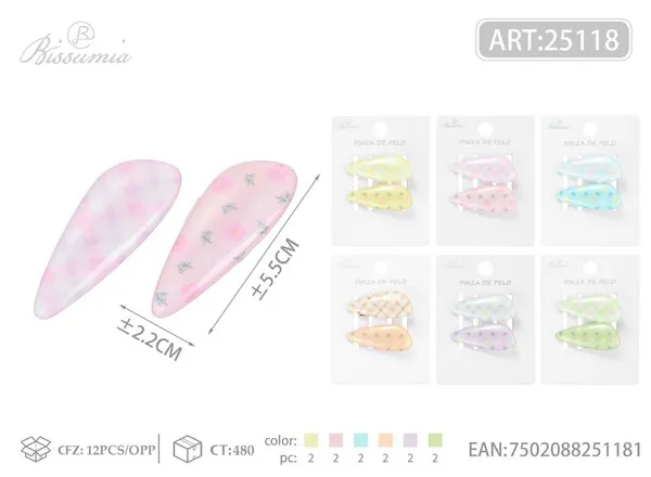 Broches de presión para cabello en forma de gota estampados 5cm, 2 piezas