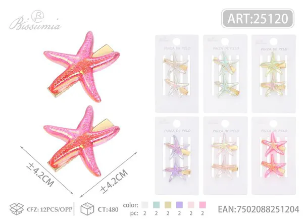 Pasadores para cabello con estrella de mar 4cm, 2 piezas