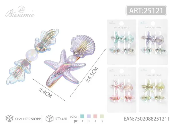 Pasadores para cabello con estrella de mar y concha 7cm, 2 piezas